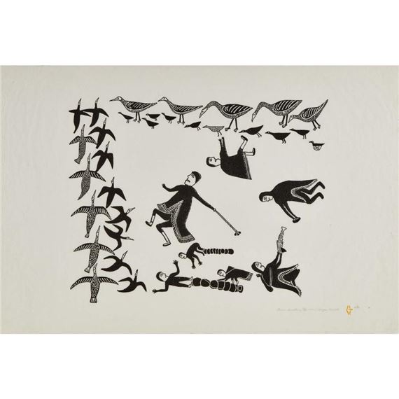 GEESE HUNTING by Jessie Oonark, 1977