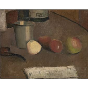 Still Life with Apples and Pipe - Charles-Adolphe Bischoff