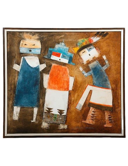 Title/Description: Three Kachina Gods by Patrick Swazo Hinds, 1929