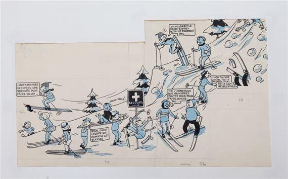 Skiing  24 x 41 cm on view by Grum