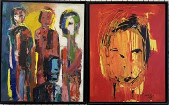 Iswanto Portrait in reds and yellows Oil on canvas Signed and dated 1998 90 x 70cm Together with - Iswanto