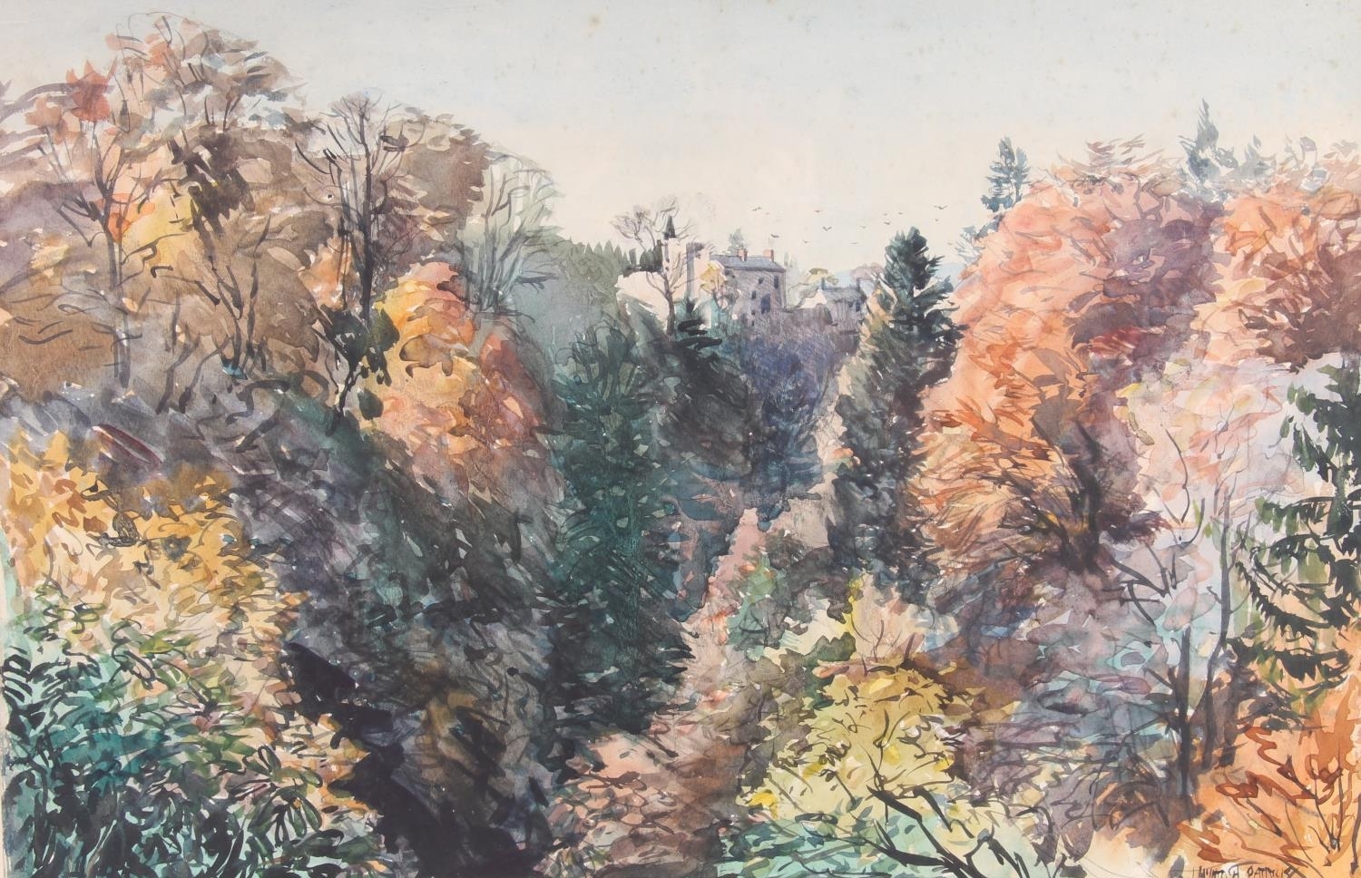 Artwork by James McIntosh Patrick‏, Airlie Castle Angus 1946, Made of Watercolour