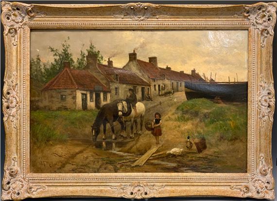 Village Scene with Ducks, Children at play - John Frederick Moffat