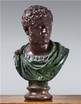 BUST after the Farnese Caracalla in plaster painted in trompe-l'oeil porphyry and green marble - Farnese Caracalla
