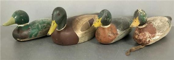 4 vintage mallard decoys including stamped Ken by Ken Harris