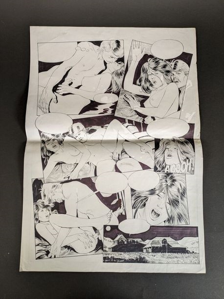 Artwork by Robin Ray, Rare set of four  from a story published in the erotic comics magazine, Made of ink and gouache on paper