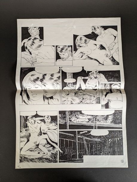 Artwork by Robin Ray, Rare set of four  from a story published in the erotic comics magazine, Made of ink and gouache on paper