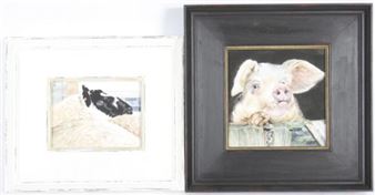 two watercolours featuring a pig and a sheep - Mary Griese