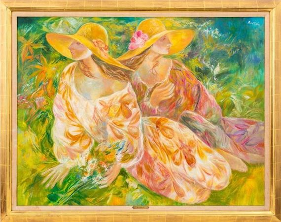 Jorge Rollan | Jorge Rollan Two Women in Sun Hats Oil on Canvas | MutualArt