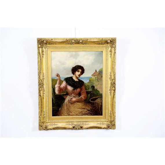 J.McColvin. 19th century. oil on canvas. Mending the nets. Signed lower left. in elaborate gilt frame. H 50cm by J. Mccolvin, 19th century
