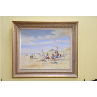Judy Talacko. 1989. Beach Cricket. Oil on board - Judy Talacko
