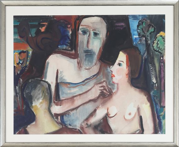 Bärtiger Mann in Toga mit weiblichem Akt - Willy Knoop