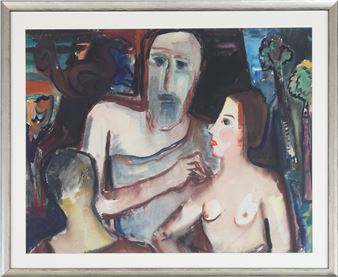 Bärtiger Mann in Toga mit weiblichem Akt - Willy Knoop