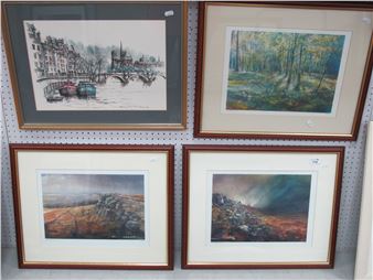 Kristen Baggaley, Moorland near Sheffield, limited edition colour prints, a pair 159/450 signed and dated '97 lower left margin; Another by the same artist 'Sunlight Whirlow Woods' limited edition No 25/450 and one other print (4) - Kristan Baggaley