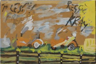 A fence with tractors beyond - Reginald Kray