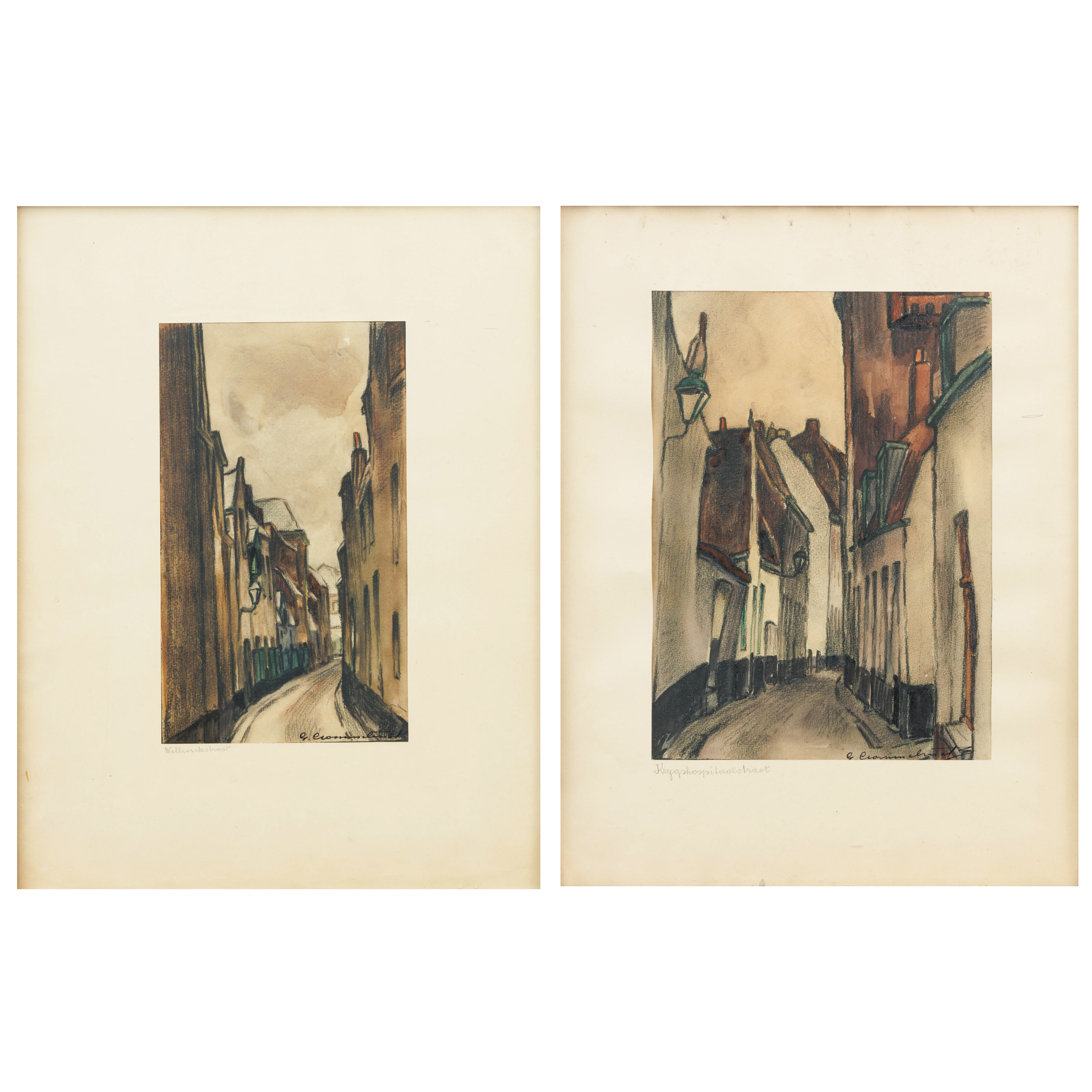 Artwork by Gustaaf Crommelynck, Wellinckstraat, Made of Charcoal, watercolor
