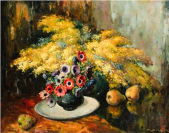 Still life with violets, greenweed and pears - Charles Mangin