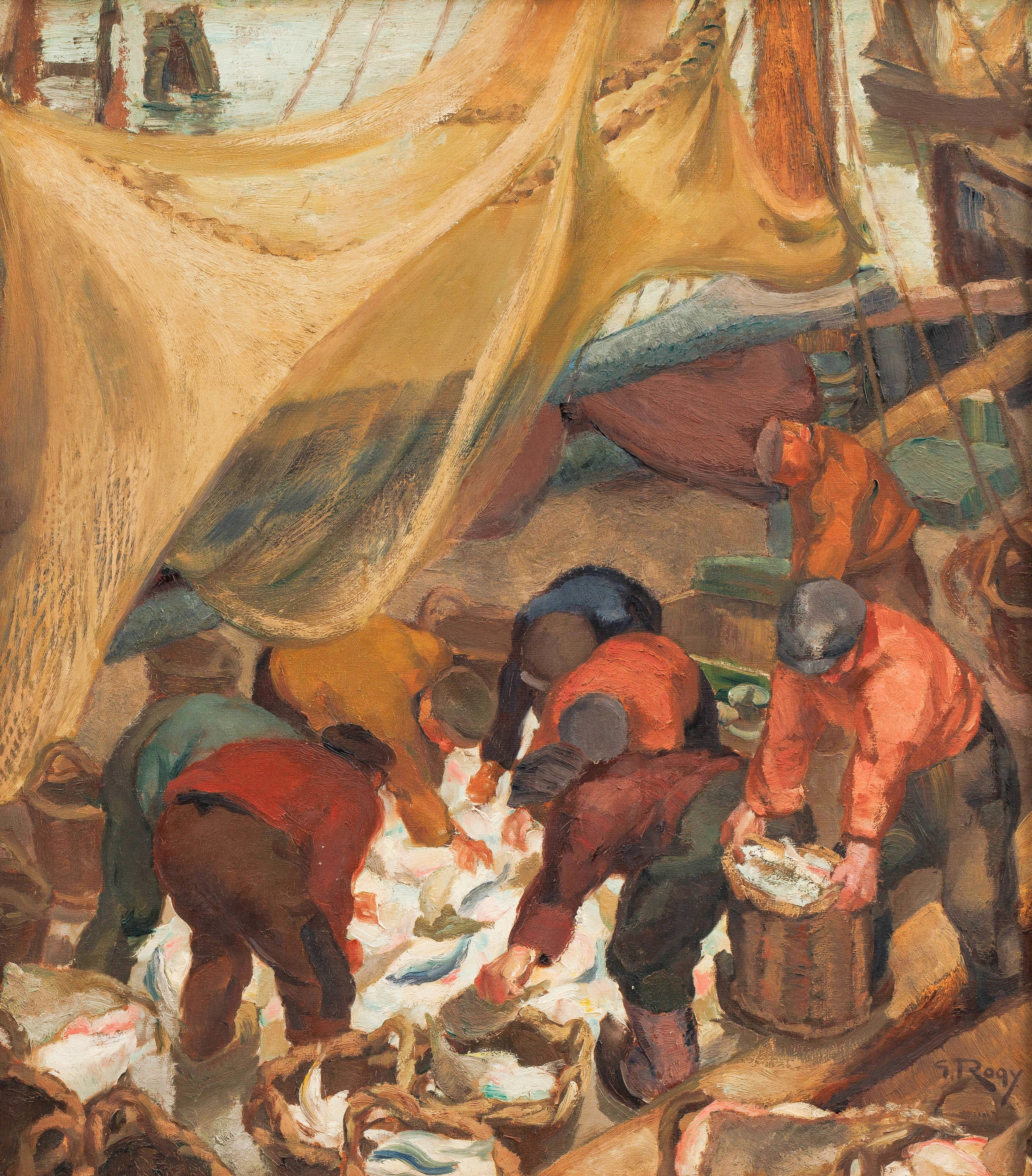Georges Rogy | Fishermen at work on the wharf. | MutualArt