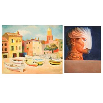 A lot of two oil paintings on cardboard - Robert Degenève