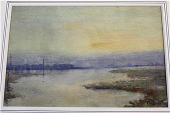 sunset estuary scene - H. F. Quick