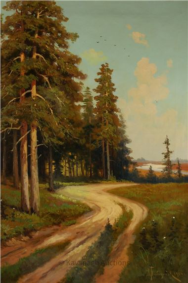 1904 Valerian Babadin (Russian) Landscape Painting - Valerian Babadin