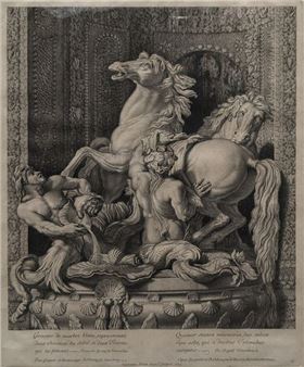 GROUPE DE MARBRE BLANC REPRESENTANT DEUX CHEVAUX DU SOLEIL ET DEUX TRITONS - Etienne Picart