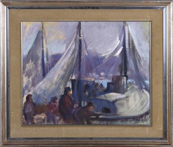 Puerto con pescadores - Lluis Vayreda Trullol