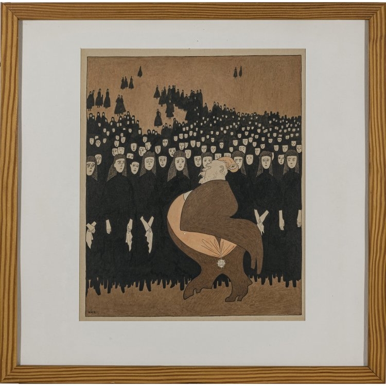 Artwork by Olaf Gulbransson, Der Hahn im Korbe, Made of mixed media on paper