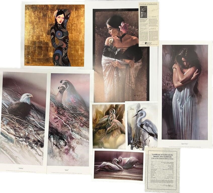 Artwork by Lee Bogle, Bogle; 3-Quiet Time; Quail, Nobility, Heron II, Swans, Heron Dance, Made of Lithographs