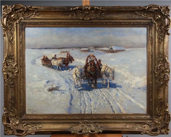 Kaukasische Pferdeschlitten in der winterlichen Landschaft by Frants Alekseevich Rubo