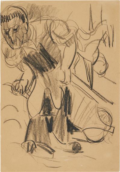Bauer, einen Schubkarren ziehend by Ernst Ludwig Kirchner, Executed circa 1925