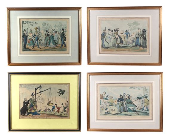 four coloured engravings - Monstrosities of 1825 by George Cruikshank, 1825