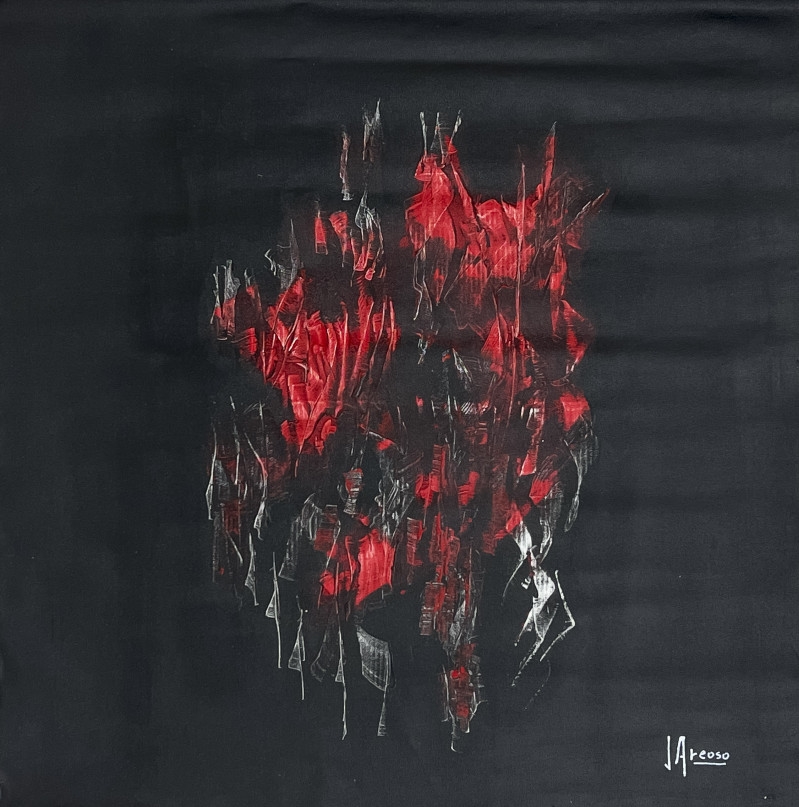 Artwork by Juan Carlos Areoso, Untitled (Composition in Red and Black), Made of oil on canvas (unstretched