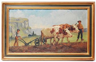 Hubert DUBOIS- 20th century Ploughing scene - Hubert Dubois