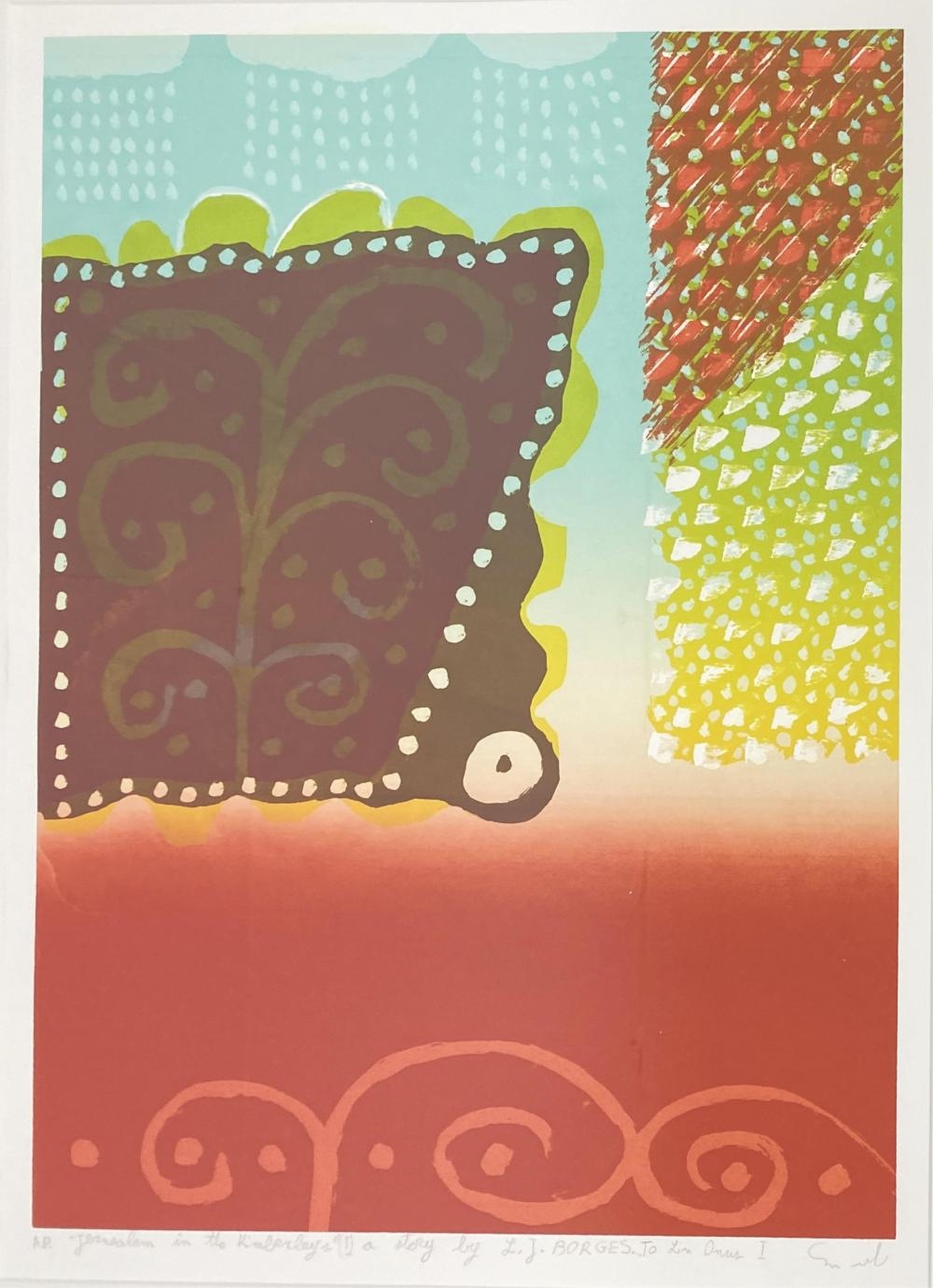 Artwork by Shaike Snir, Jerusalem in the Kimberly I A Story by L.J. Borges to Lin Onus, Made of Silkscreen