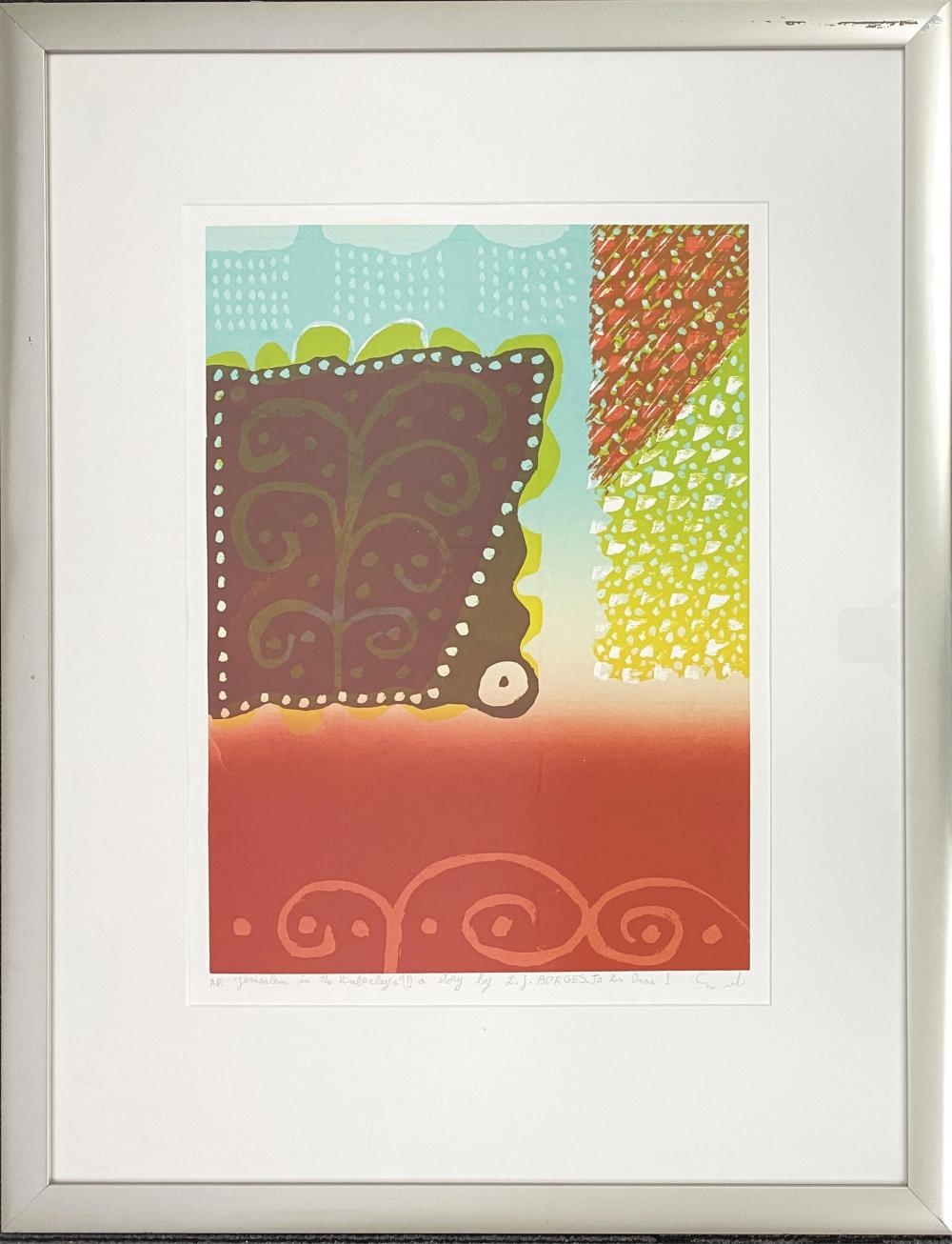 Artwork by Shaike Snir, Jerusalem in the Kimberly I A Story by L.J. Borges to Lin Onus, Made of Silkscreen