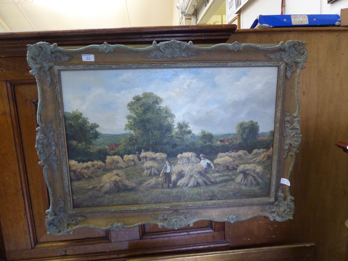 Philip Kilner | A gilt framed oil on canvas of harvest scene with ...