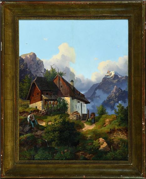 " Blick auf einen Bergbauernhof " by Joseph Moessmer, 1841