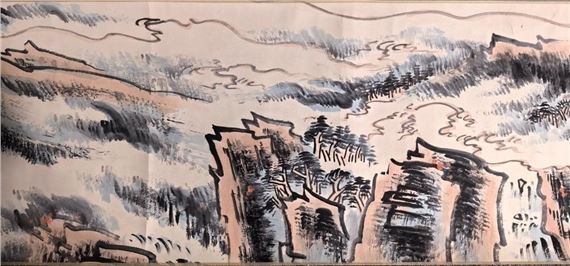 Chinese School | Chinese Ink Color Scroll Painting w Calligraphy ...