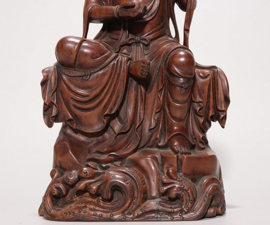 Artwork by Chinese School, Chinese Tangxiang Wood Hand Carved Guanyin Statue, Made of Wood