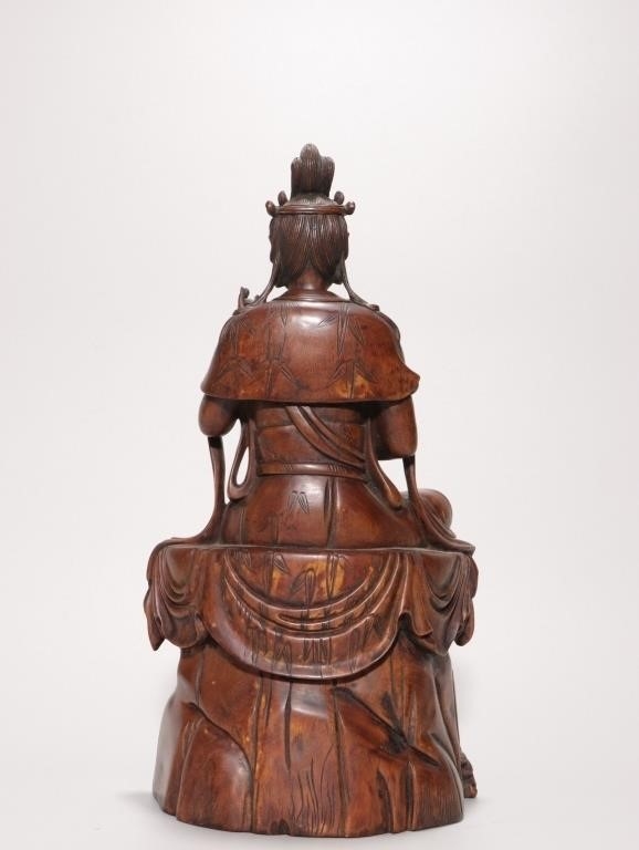 Artwork by Chinese School, Chinese Tangxiang Wood Hand Carved Guanyin Statue, Made of Wood