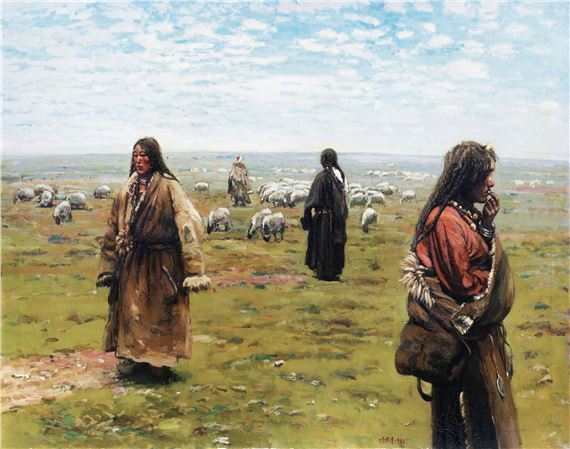 A Shepherd Girl by Chen Danqing, Dated 1988