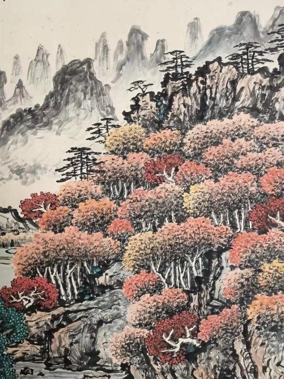 Chinese School | Chinese Ink Color Landscape Painting w Calligraphy ...