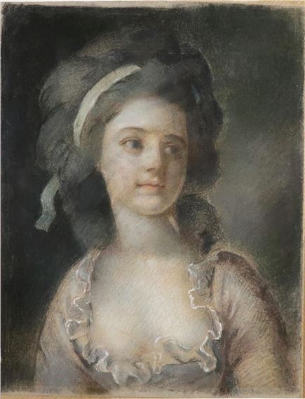 Porträt einer schönen jungen Dame - Gräfin Helene Potocka, geb. Prinzessin Massalska, Fürstin Ligne, Pastell auf Papier, ca. 53,5 x 42,5 cm (78 x 65,5 cm), leicht berieben, etwas angeschmutzt, leicht wellig, beschädigter Holzrahmen, Ruf 450 by Salvatore Tonci