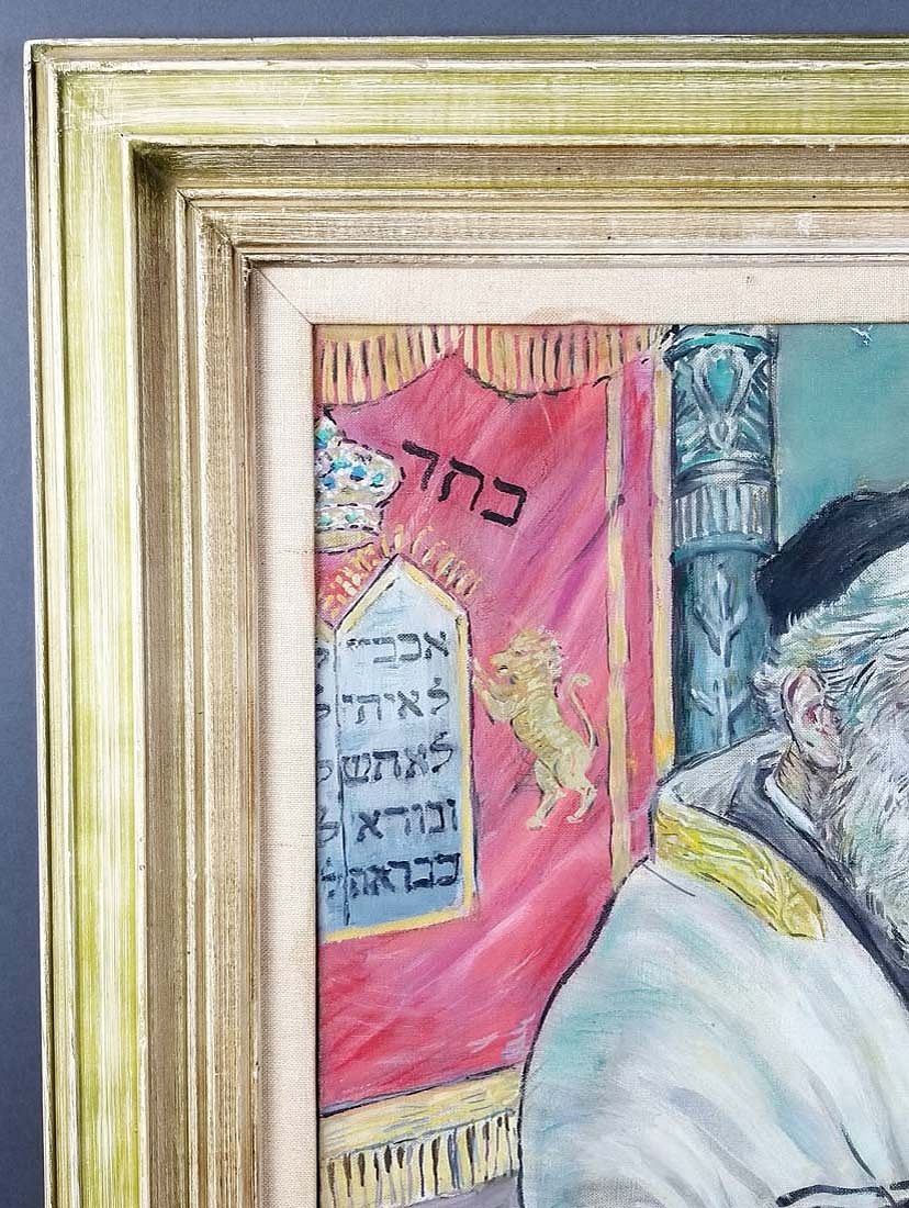Artwork by Samuel Cahan, Framed Oil on Canvas "Rabbi in Synagogue Reading the, Made of oil on canvas