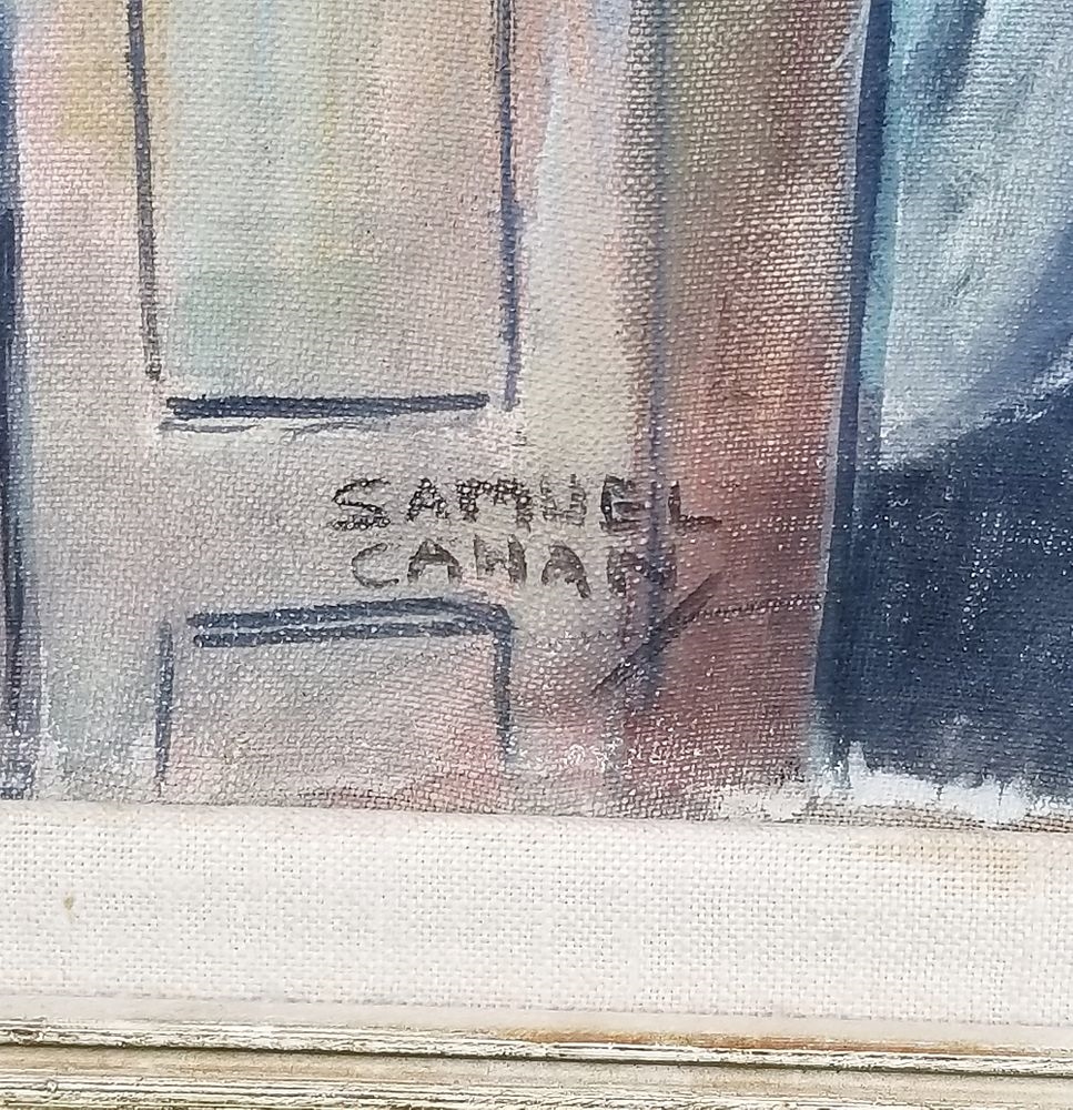 Artwork by Samuel Cahan, Framed Oil on Canvas "Rabbi in Synagogue Reading the, Made of oil on canvas