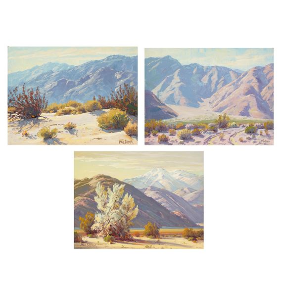 Smoke Tree & San Jacinto, Desert with Mountains, and Purple Desert (a group of three)