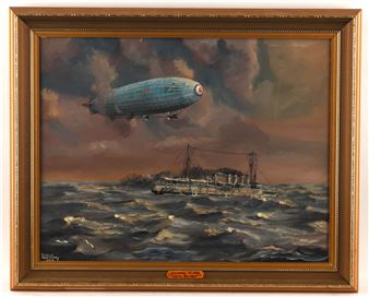 Richard Halfpenny (20th century), Landfall of R34 Airship; The Supermarine Seagull and the NAB Tower; Culley's Camel, three, oil on canvas, both signed and dated 1984 lower left, the larger 35.5 x 45.5cm.(3) Framed - Richard Hammond (American, 20th Century)