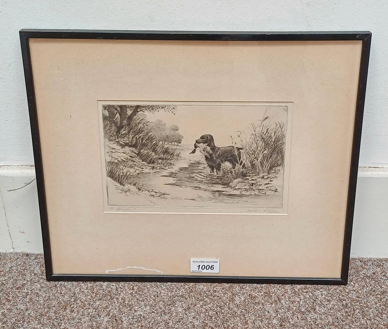 Artwork by Henry Jackson Simpson, Jackson simpson the spaniel signed in pencil framed etching 15 x 23 cm, Made of etching