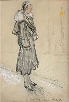 Femme au manteau à col blanc - André Meaux Saint-Marc